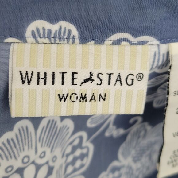 White Stag Blue & White Floral Button Up Shirt Wi/Altered Hem Sz 2X (18W-20W) - Picture 8 of 10